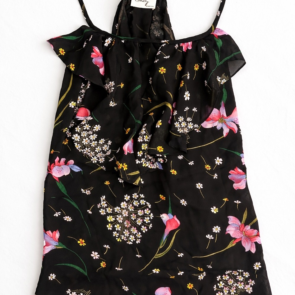 Milly of New York Black Silk Floral Camisole Top